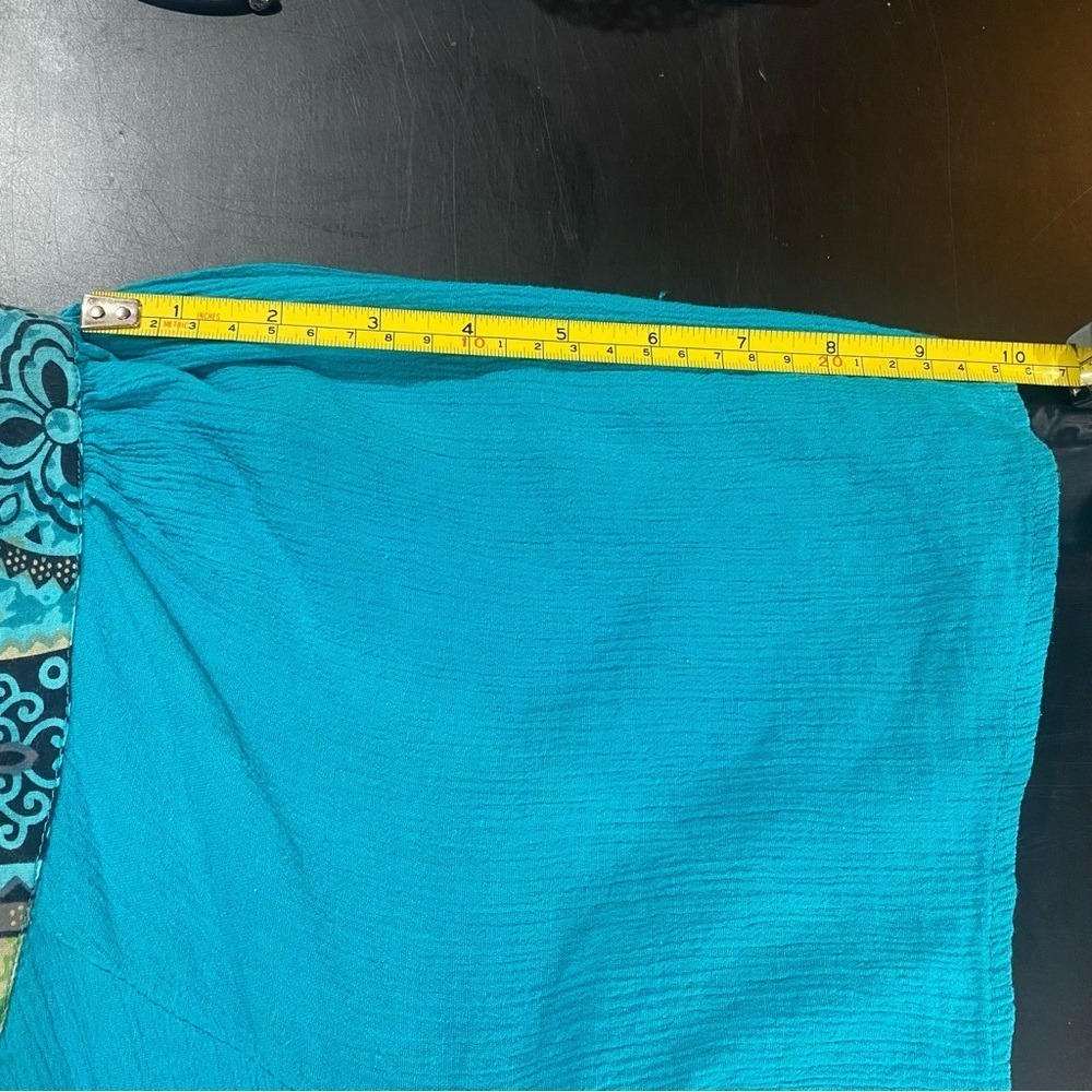 Vintage Dress S Turquoise/Blue 100% Cotton Flowy Boho Midi Short Sleeve S - Picture 13 of 13